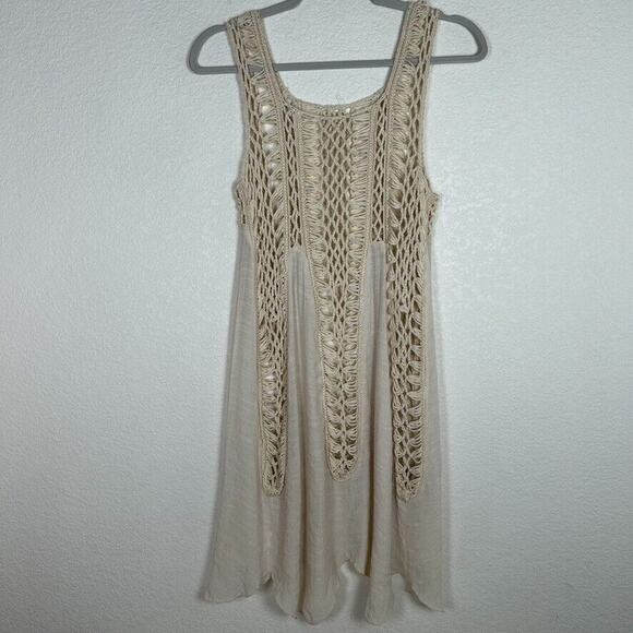 Gauze crochet dress/swim cover sheer fabric asymmetric hem Bohemian Cottage core - Picture 3 of 6